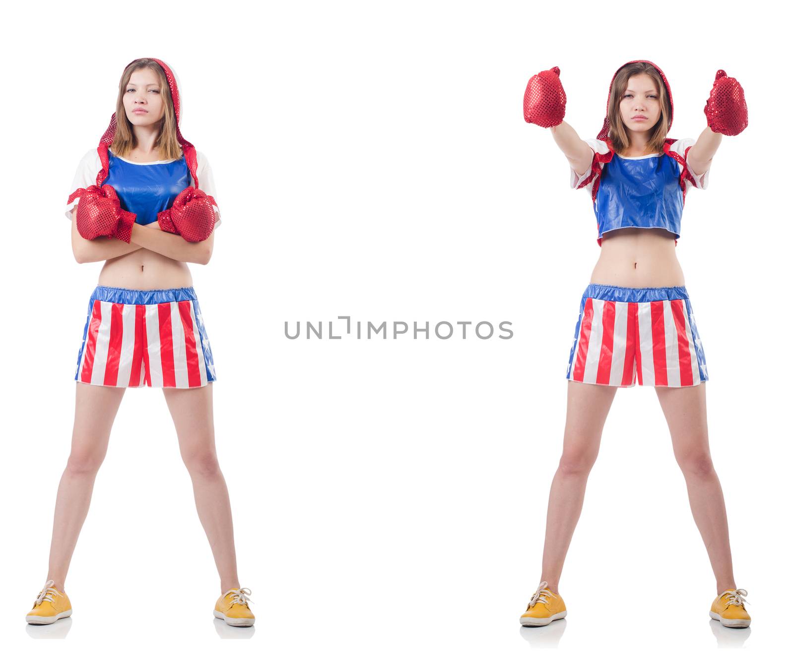 Young female boxer isolated on white  by Elnur