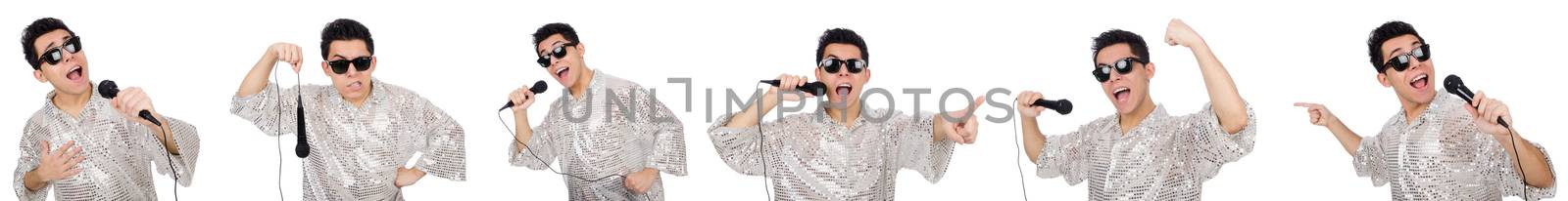 Man with mic isolated on white