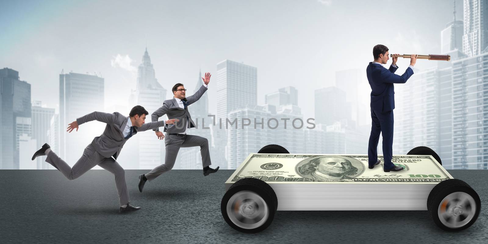 Businessman in the business concept with dollar car