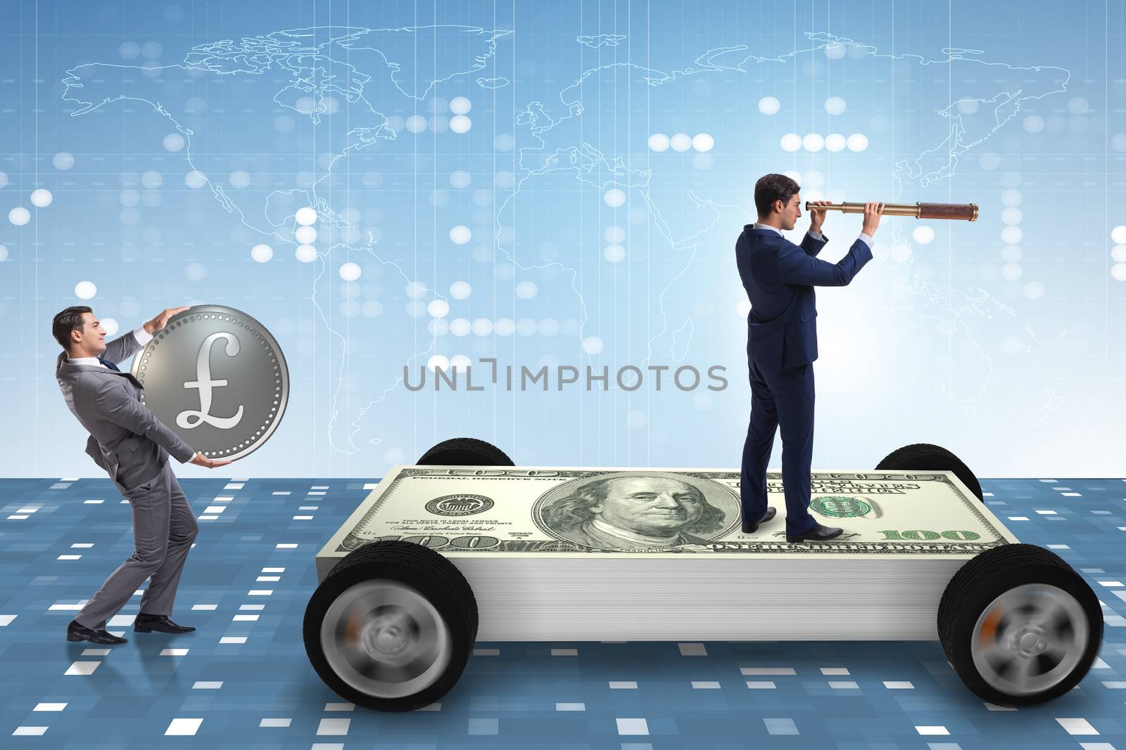 Businessman in the business concept with dollar car