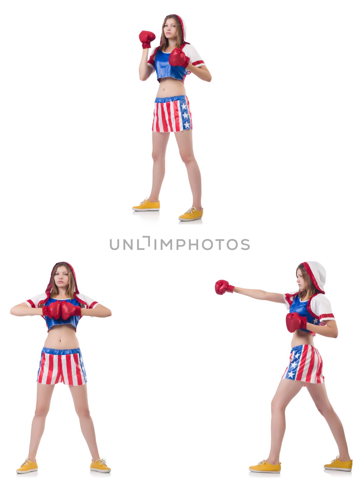 Young female boxer isolated on white  by Elnur