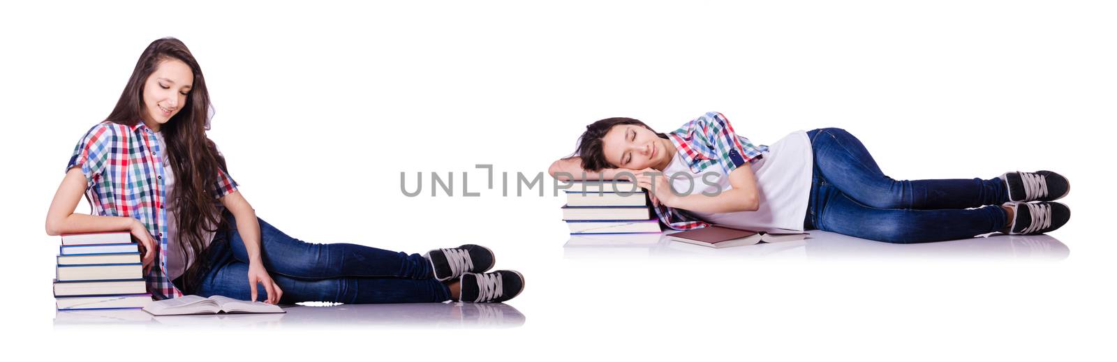 Student with books isolated on white by Elnur