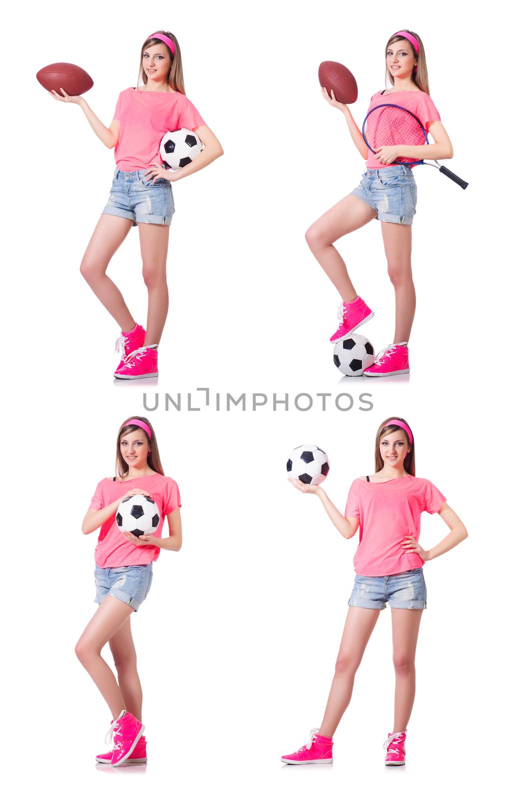 Woman with football on white by Elnur