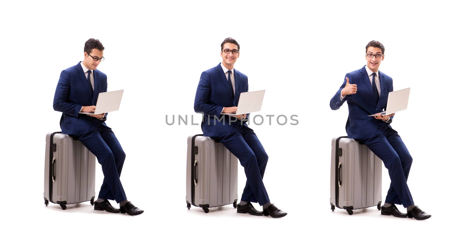 Businessman in business travel concept isolated on white