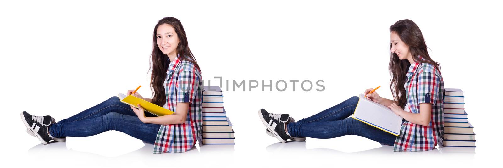 Young student with books isolated on the white by Elnur