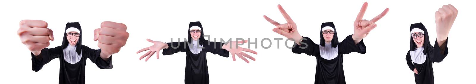 Funny nun isolated on the white background by Elnur