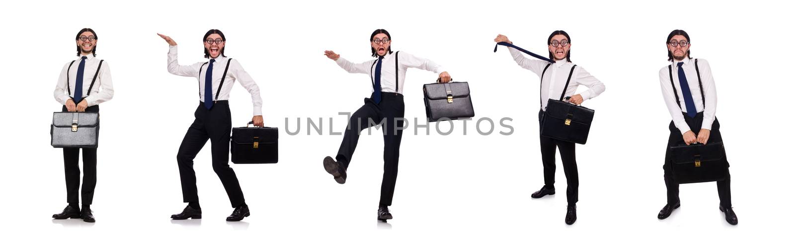 Young manager with briefcase isolated on white