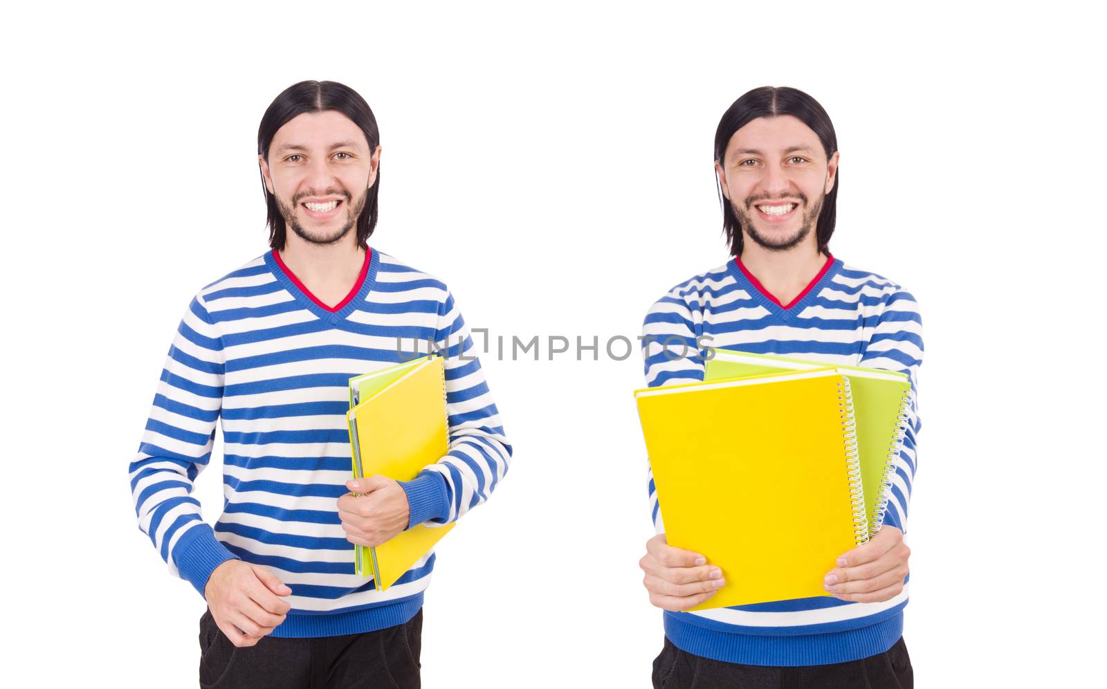 Funny student with books isolated on white by Elnur