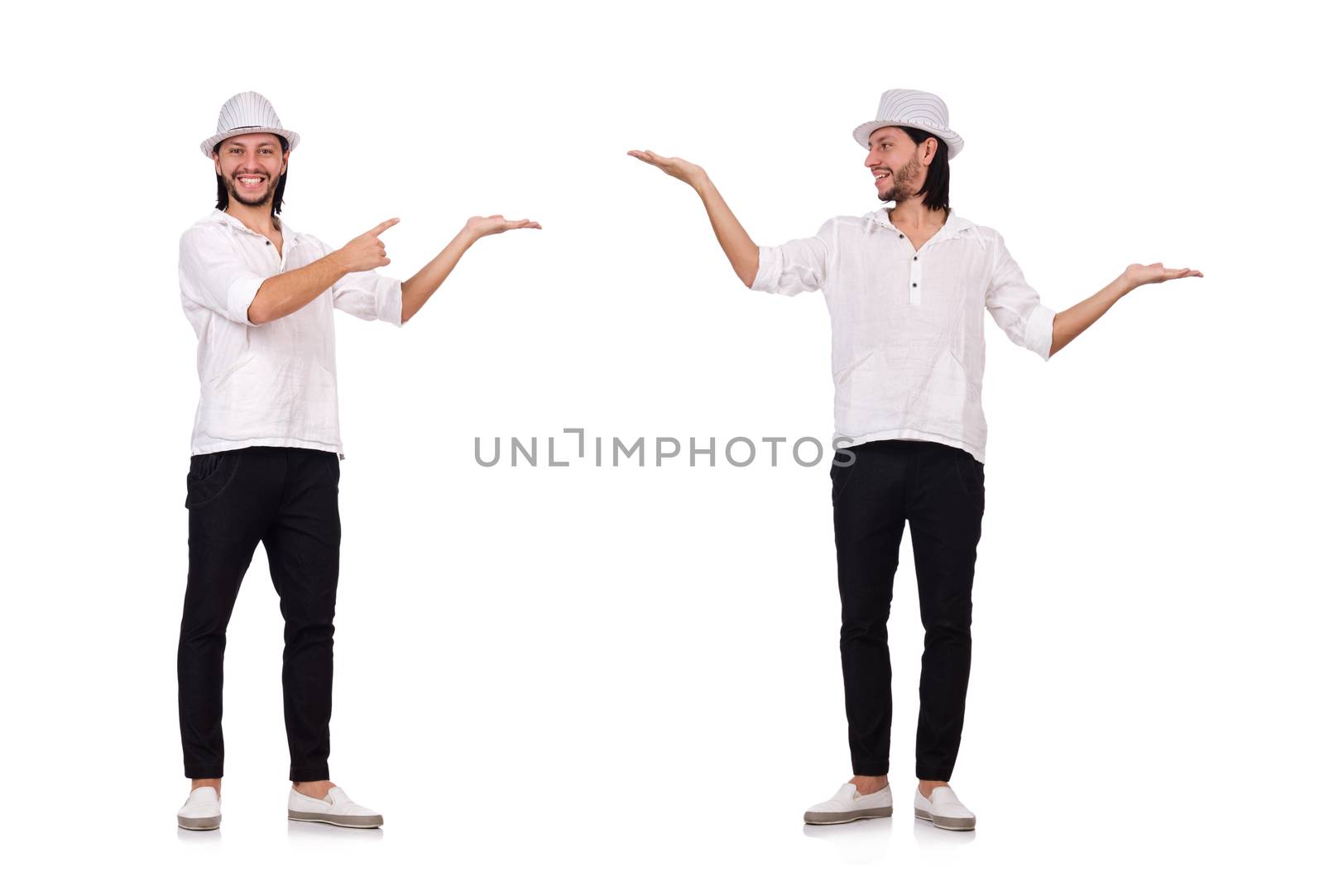 Young man in hat isolated on white by Elnur