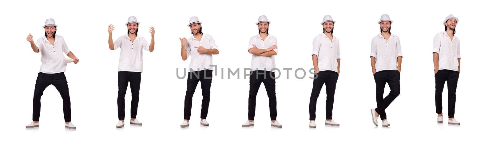 Young man in hat isolated on white