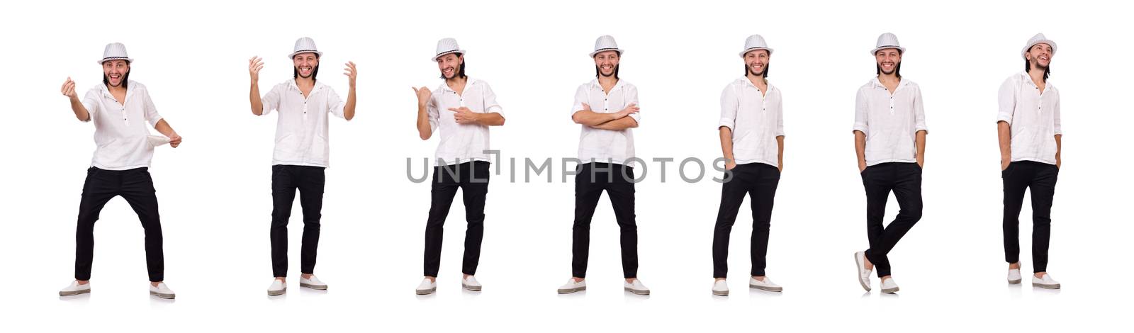 Young man in hat isolated on white by Elnur