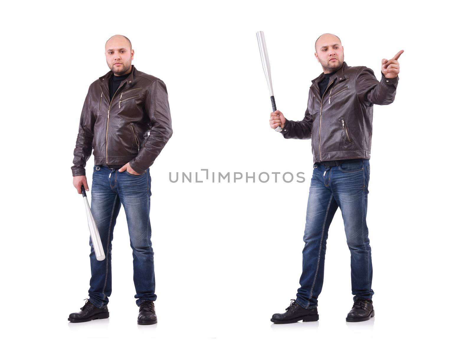 Violent man with baseball bat on white by Elnur