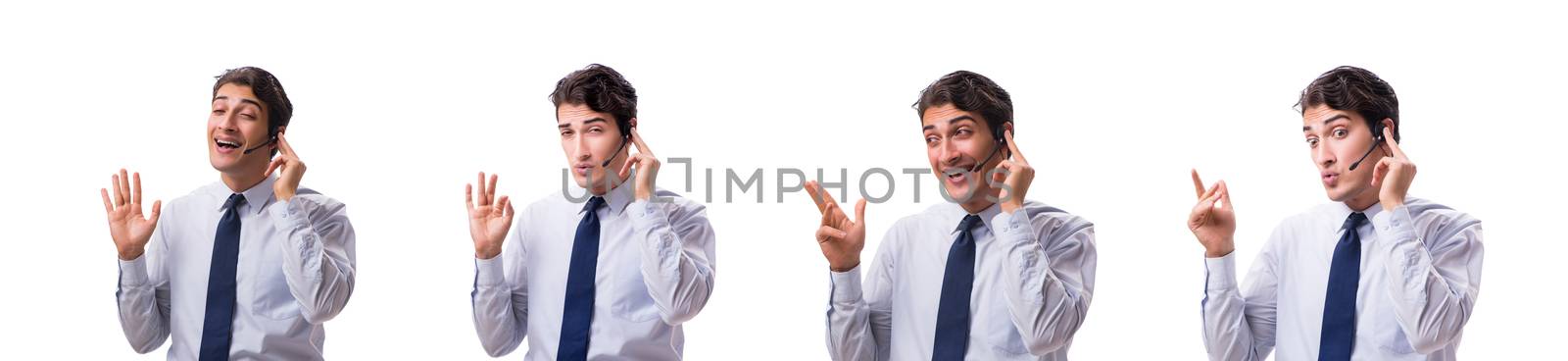 Man with headset isolated on white background