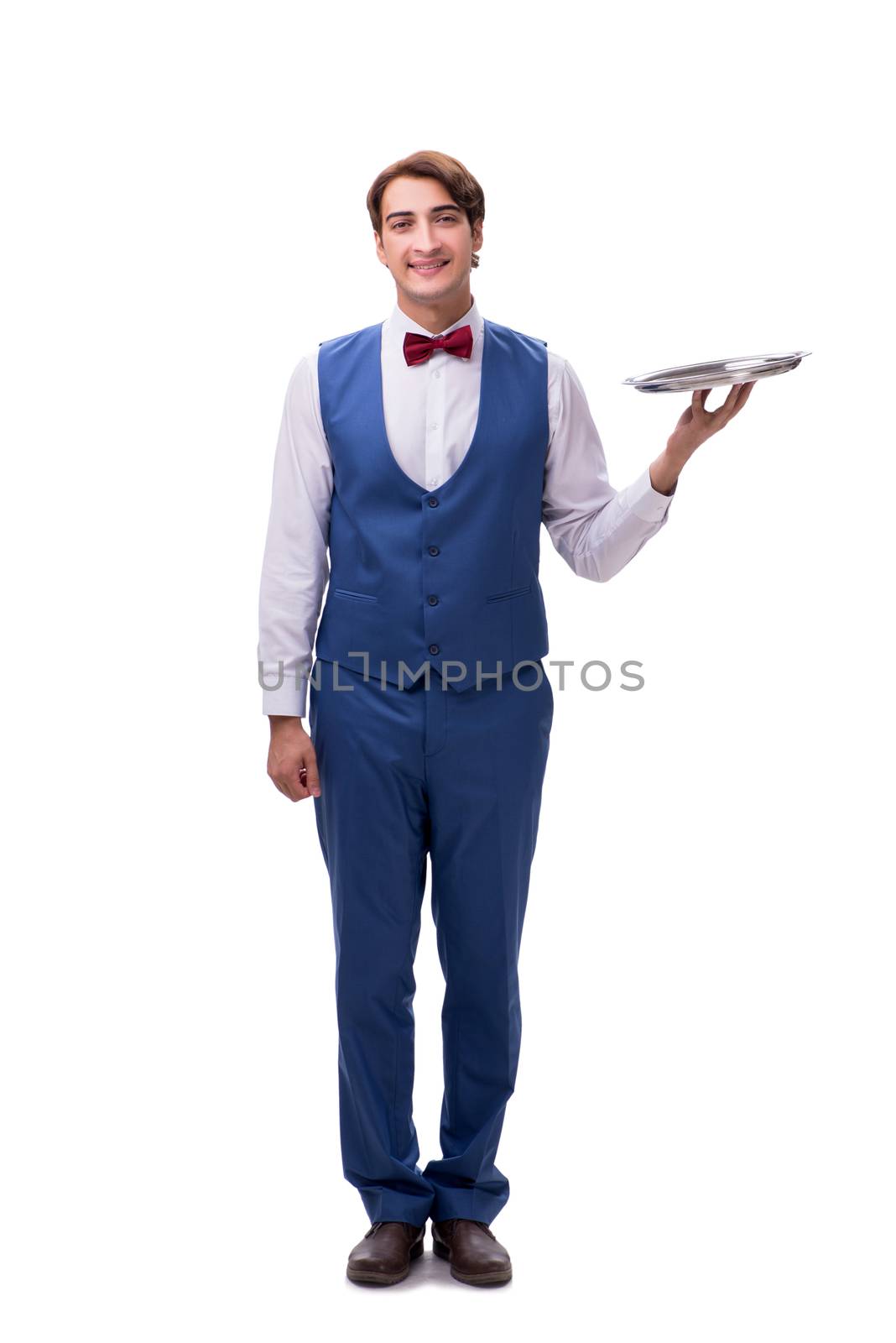 Young waiter isolated on white background by Elnur
