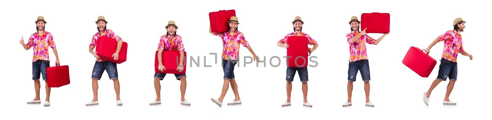 Travel vacation concept with luggage on white