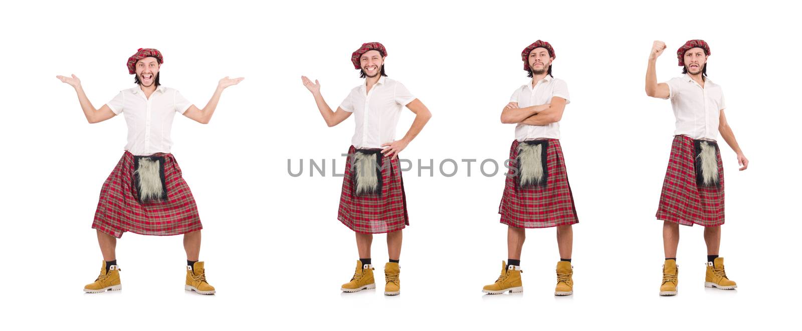 Man in scottish skirt isolated on white by Elnur