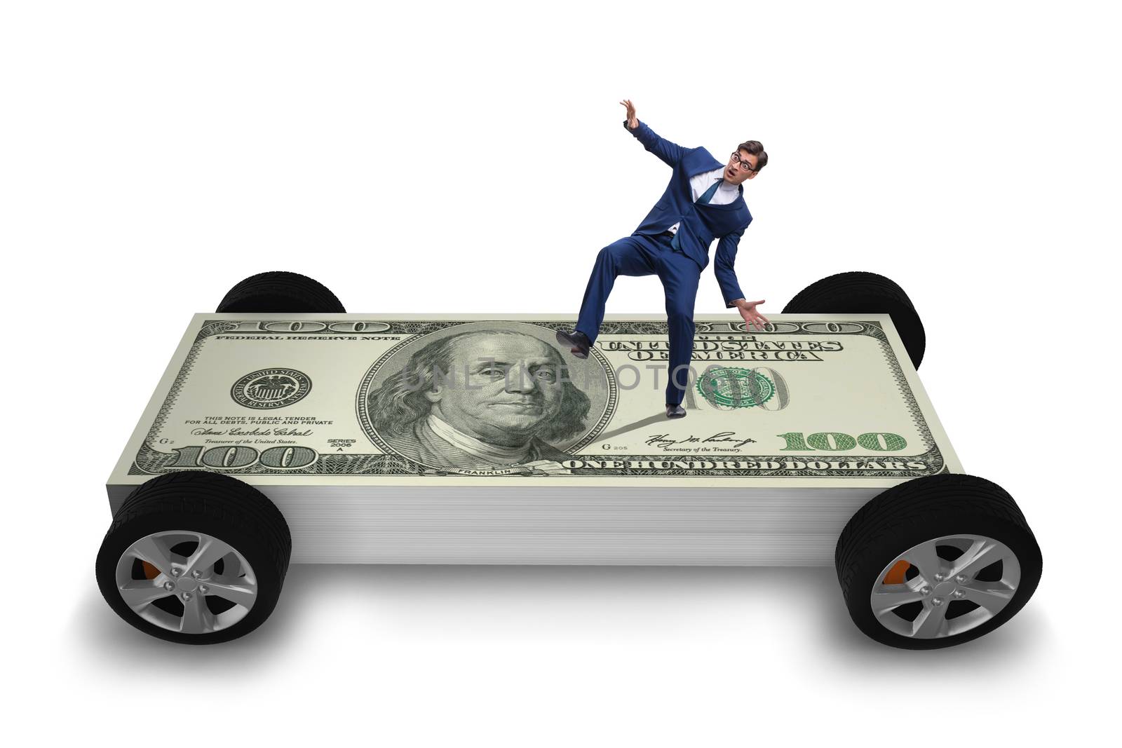 Businessman in the business concept with dollar car by Elnur