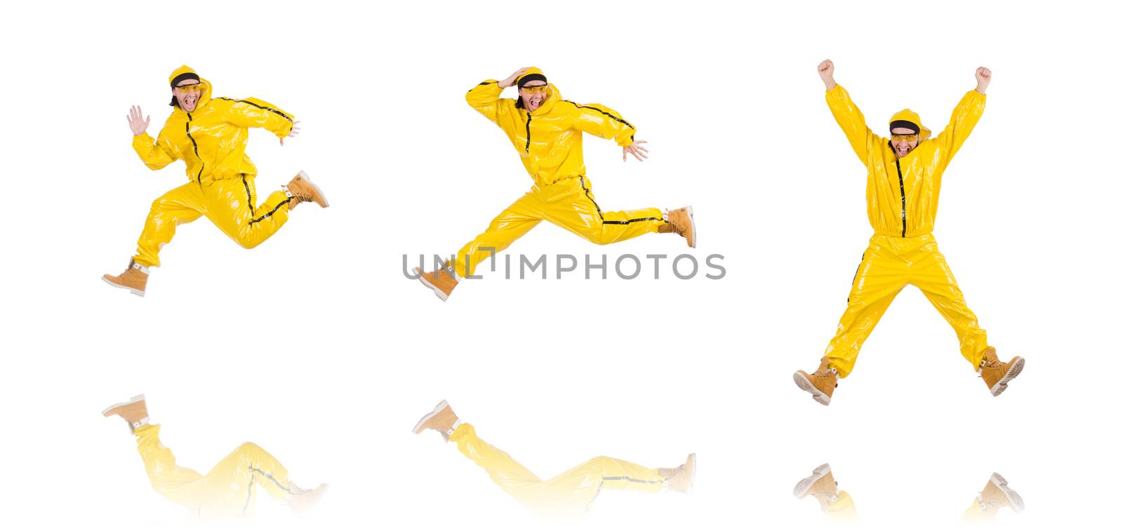 Modern dancer in yellow dress isolated on white