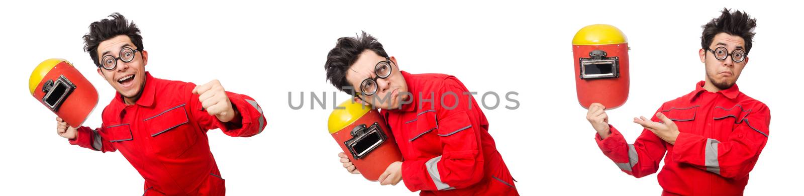 Funny welder isolated on white