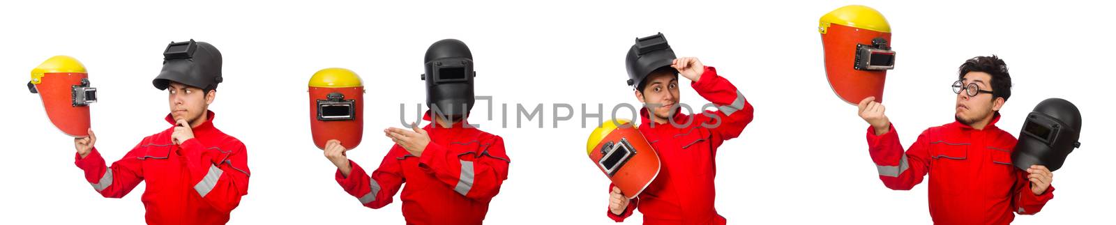 Funny welder isolated on white by Elnur