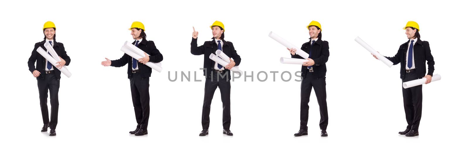 Young construction architect isolated on the white