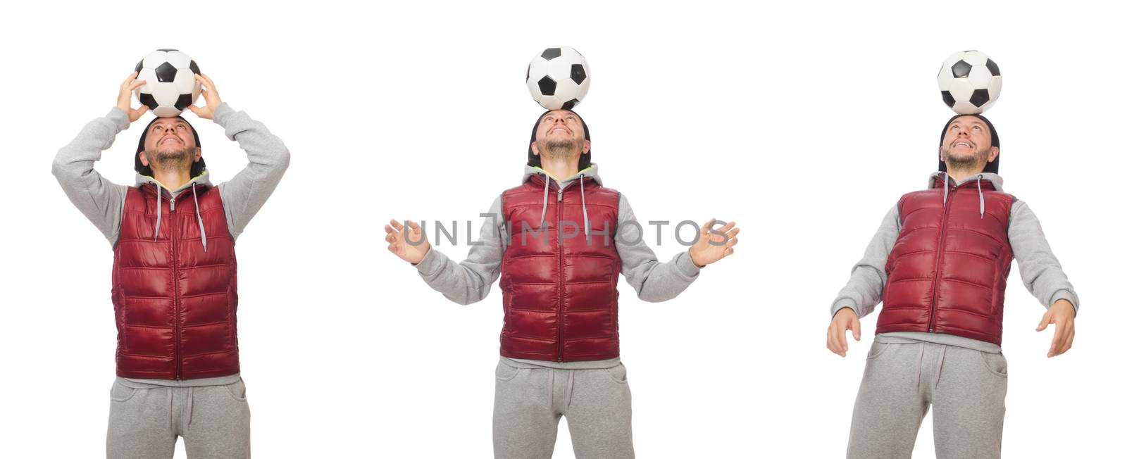 Man with football isolated on white