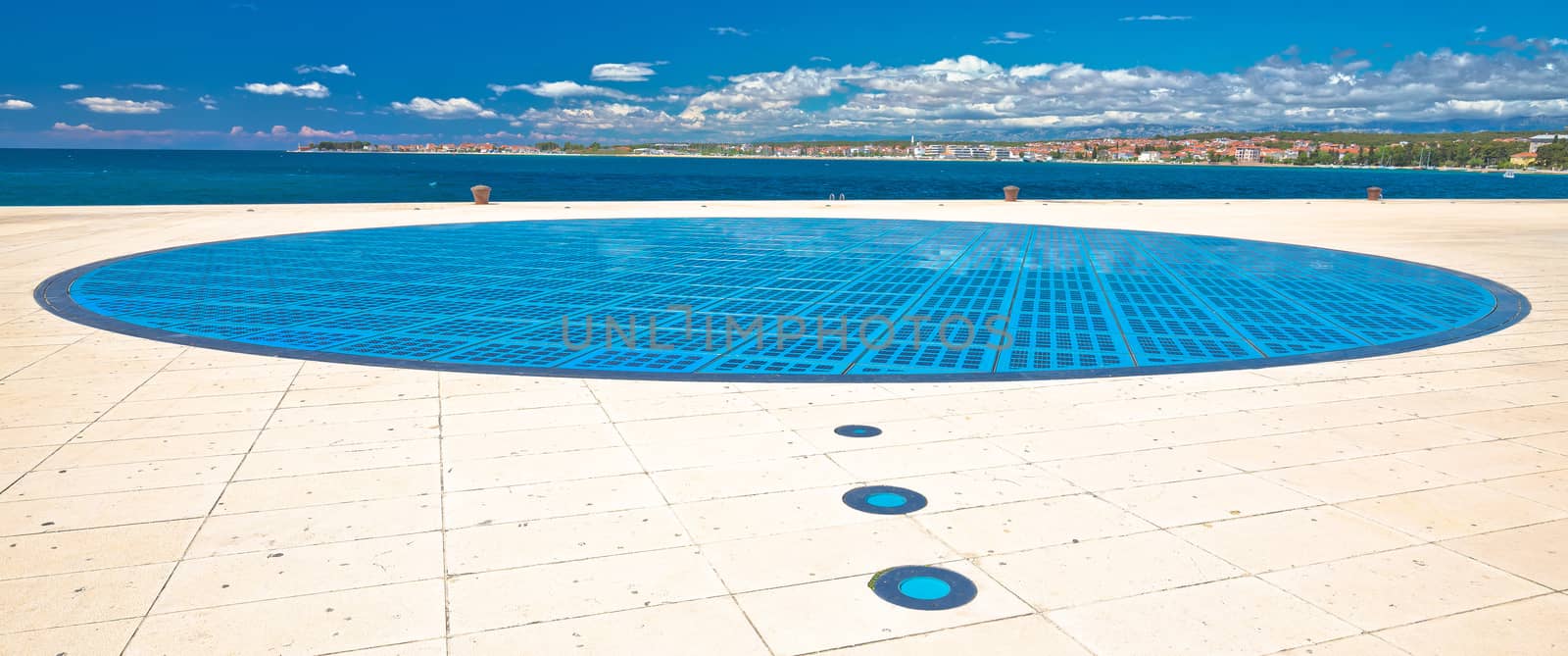 Zadar. Famous Greetings to the sun Zadar solar powered tourist installation panoramic view, Dalmatia region of Croatia