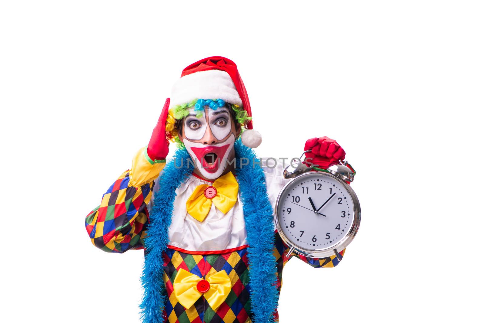 Young funny clown comedian isolated on white 