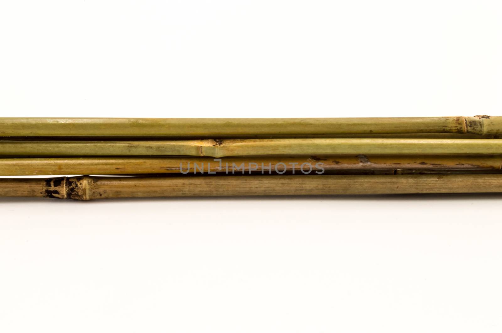 The bundle of dry bamboo on a white background