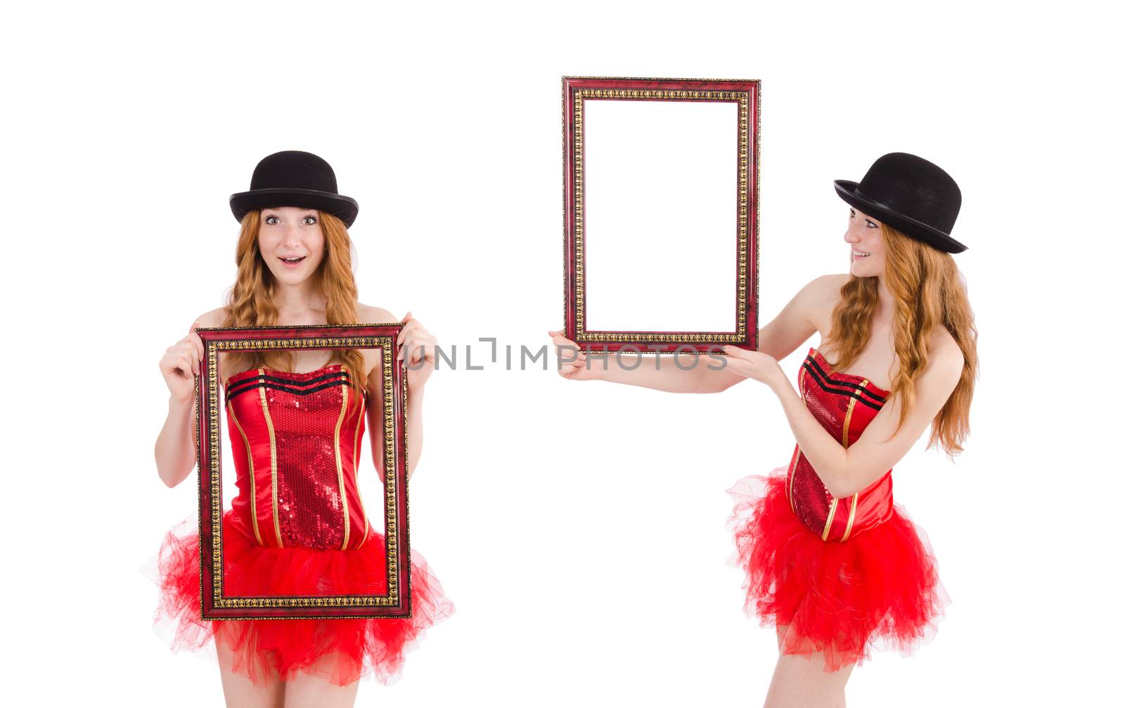 Pretty fairy with picture frame isolated on white