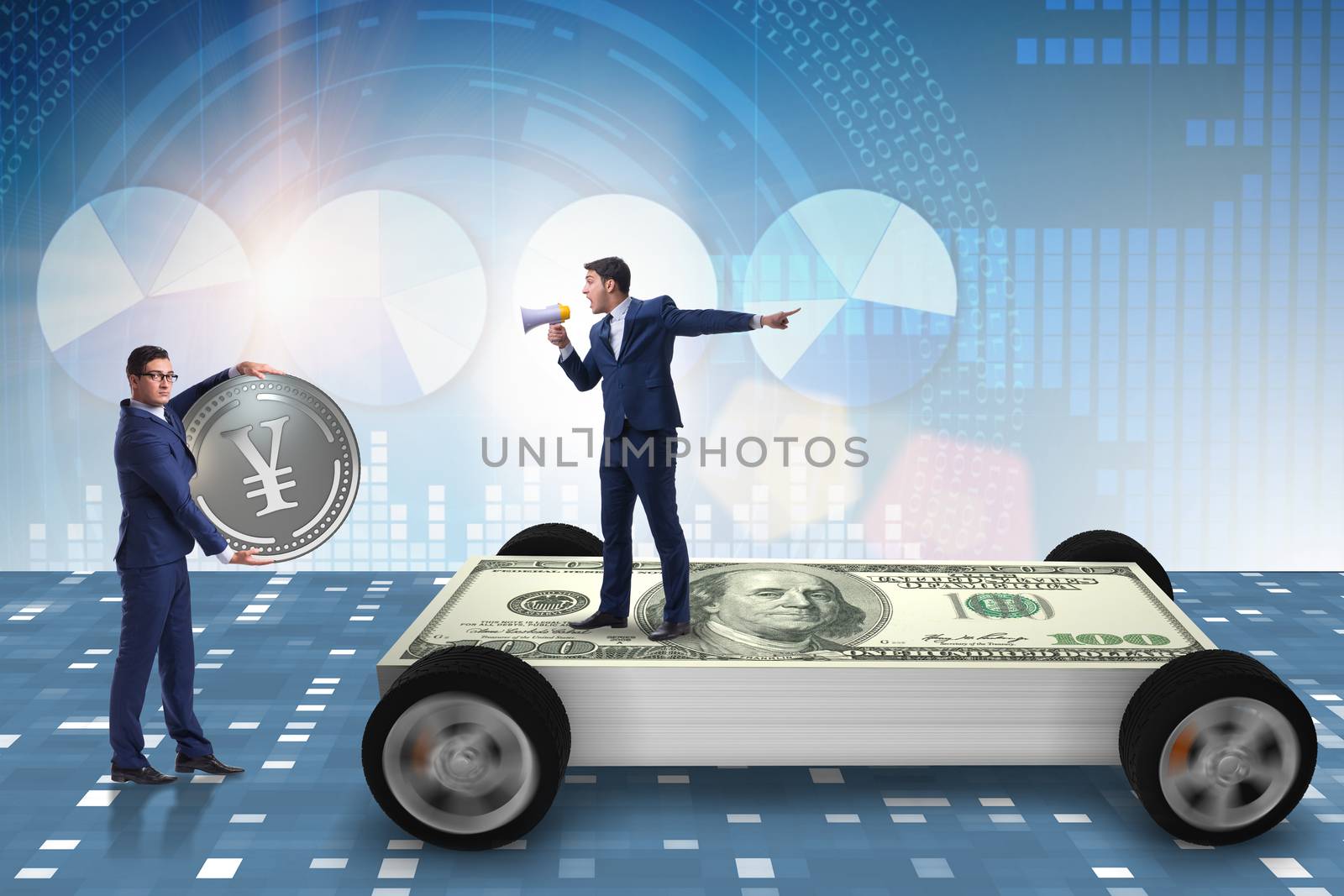 Businessman in the business concept with dollar car by Elnur
