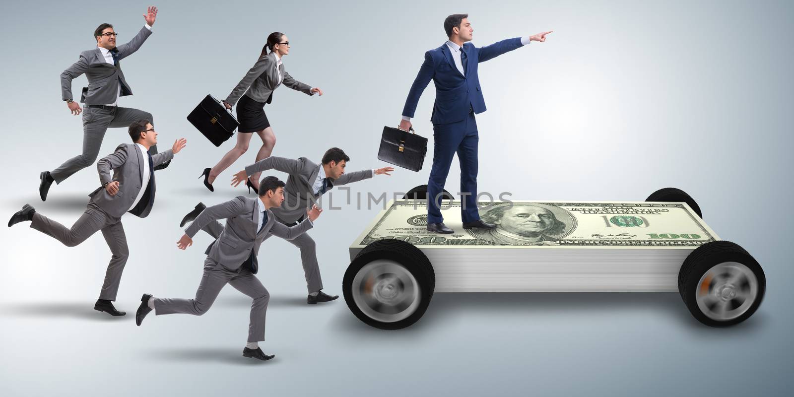 Businessman in the business concept with dollar car