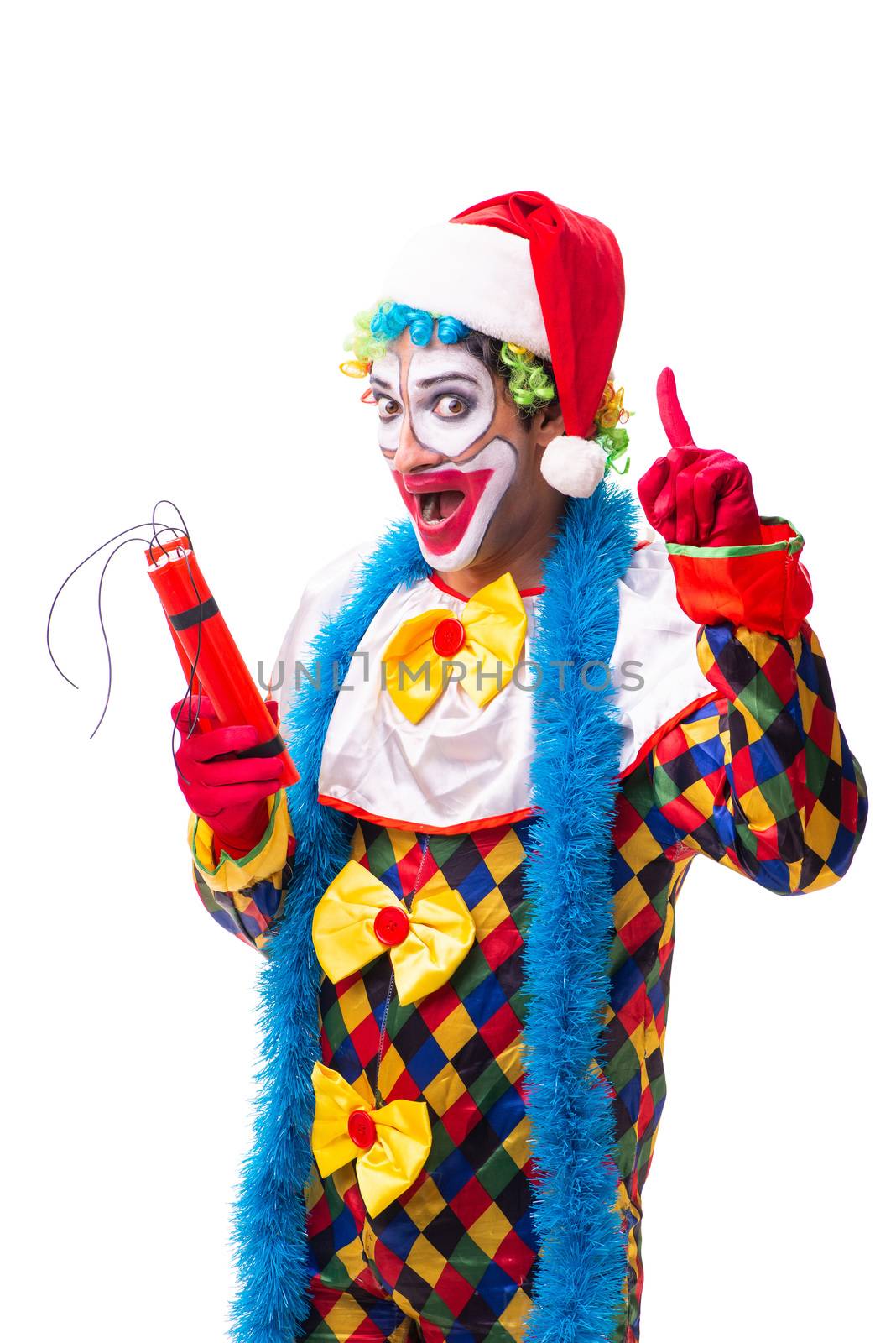 Young funny clown comedian isolated on white 