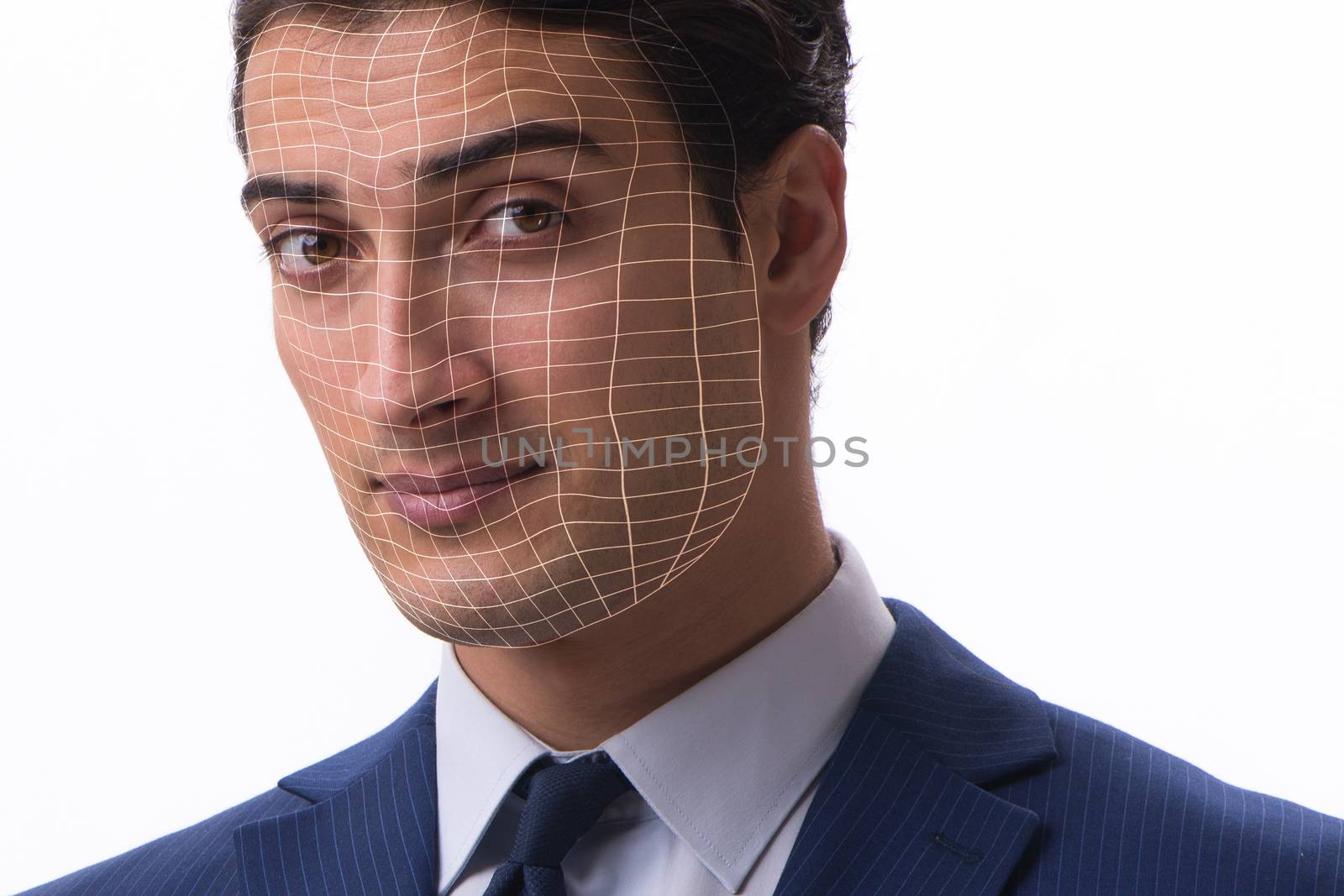 Face recognition concept with businessman portrait