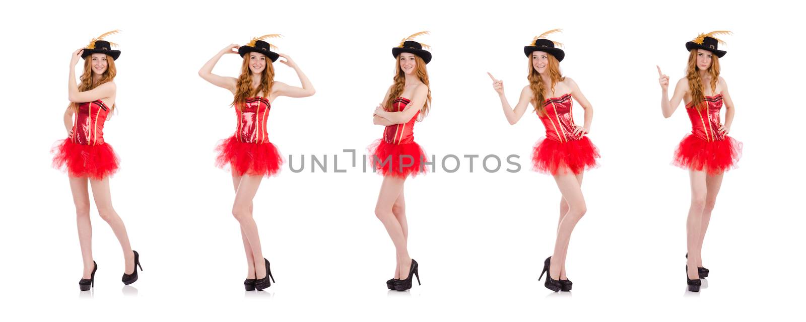 Red hair girl in carnival costume isolated on white by Elnur