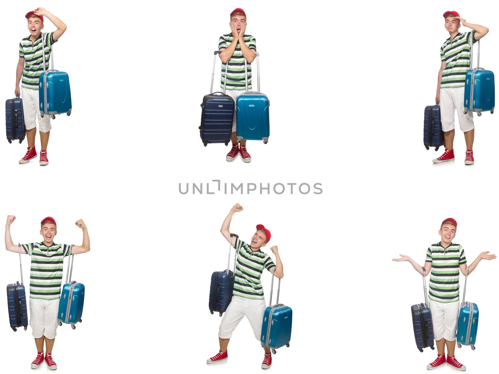 Young man with suitcase isolated on white  by Elnur