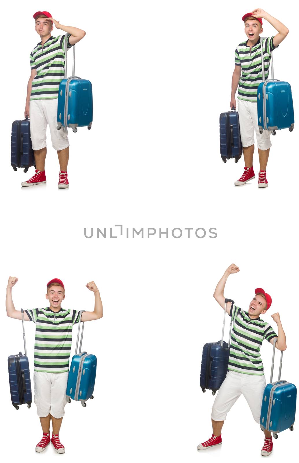 Young man with suitcase isolated on white 