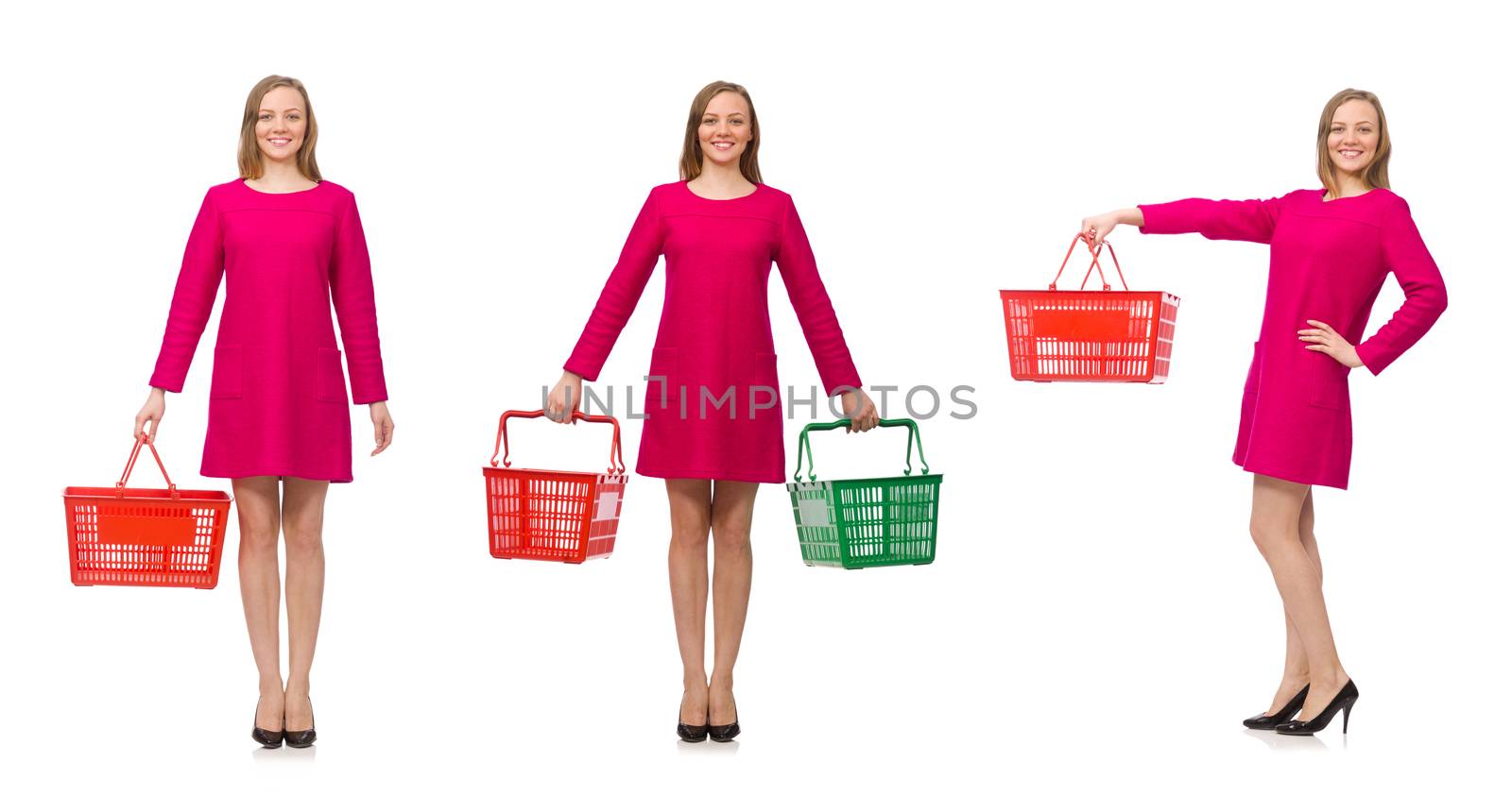 Woman with shopping cart isolated on white by Elnur