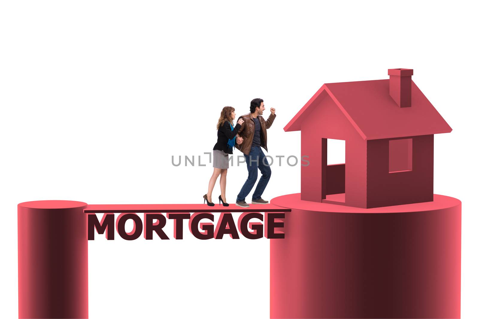 Concept of family taking mortgage loan for house