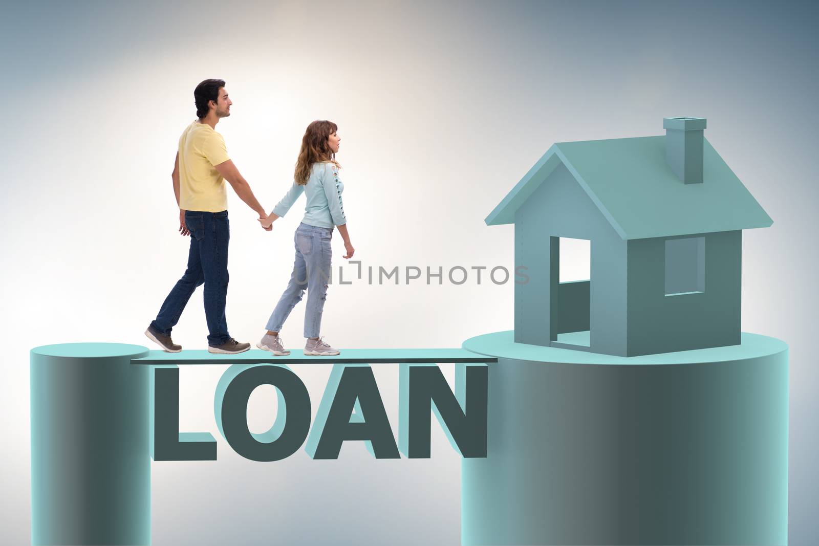 Concept of family taking mortgage loan for house