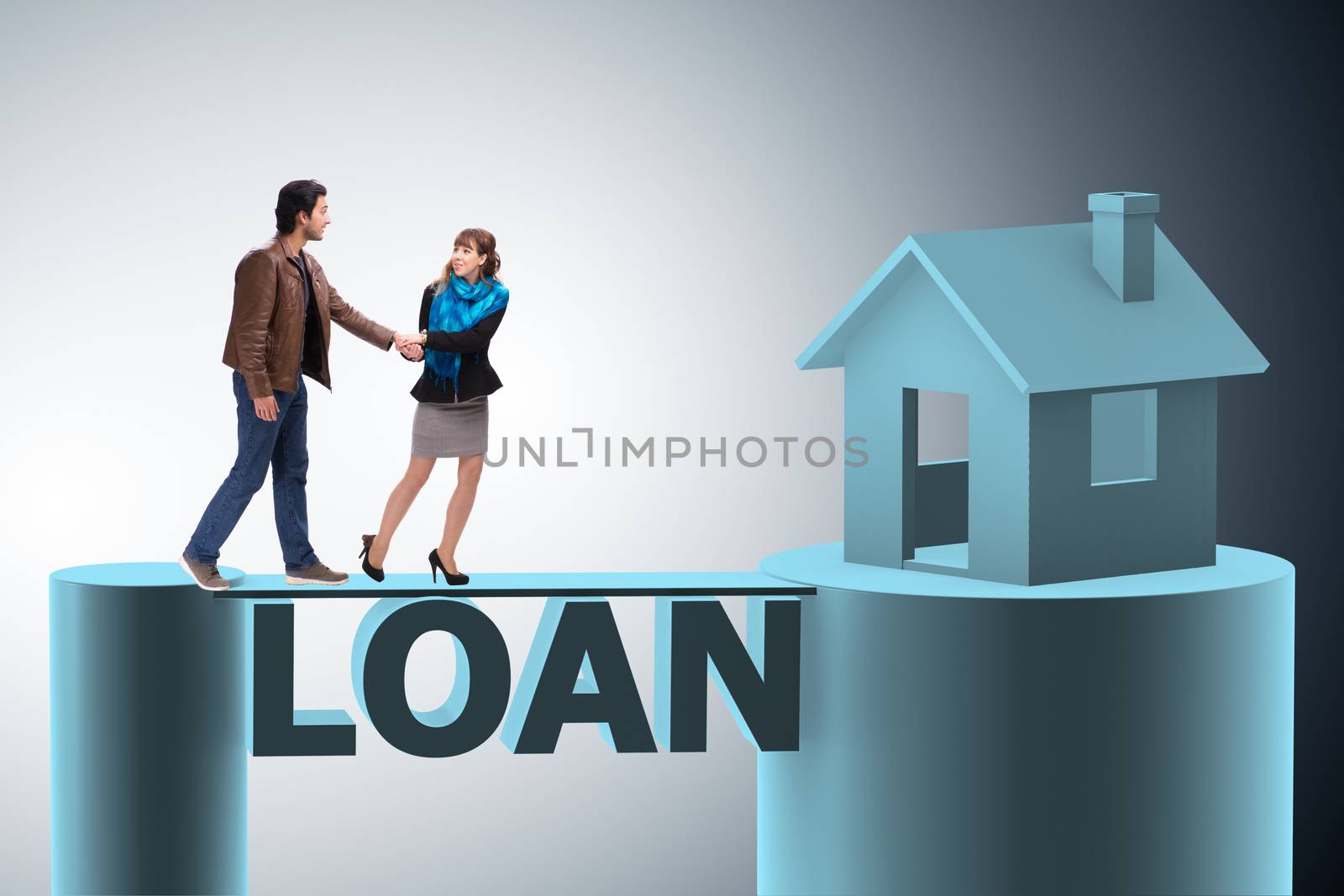 Concept of family taking mortgage loan for house