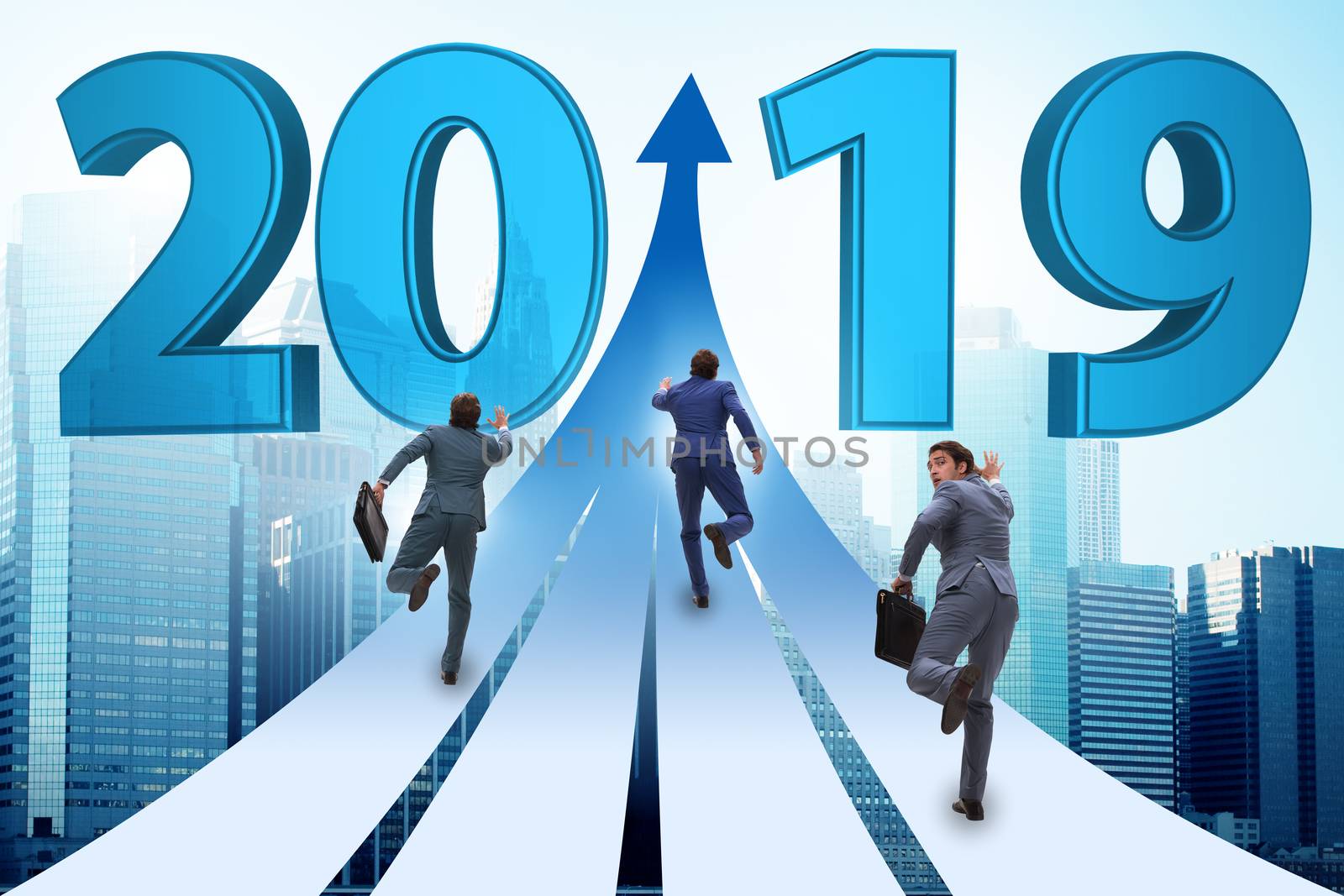 Businessman running into year of 2019 by Elnur
