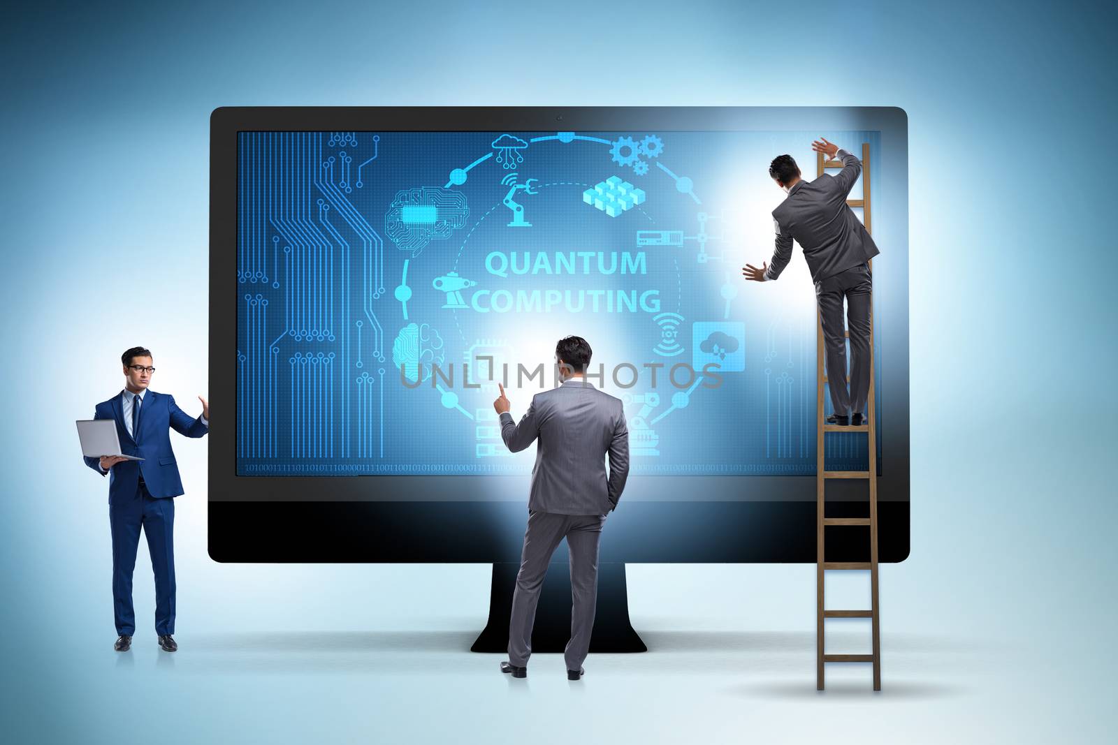 Concept of quantum computing with businessman