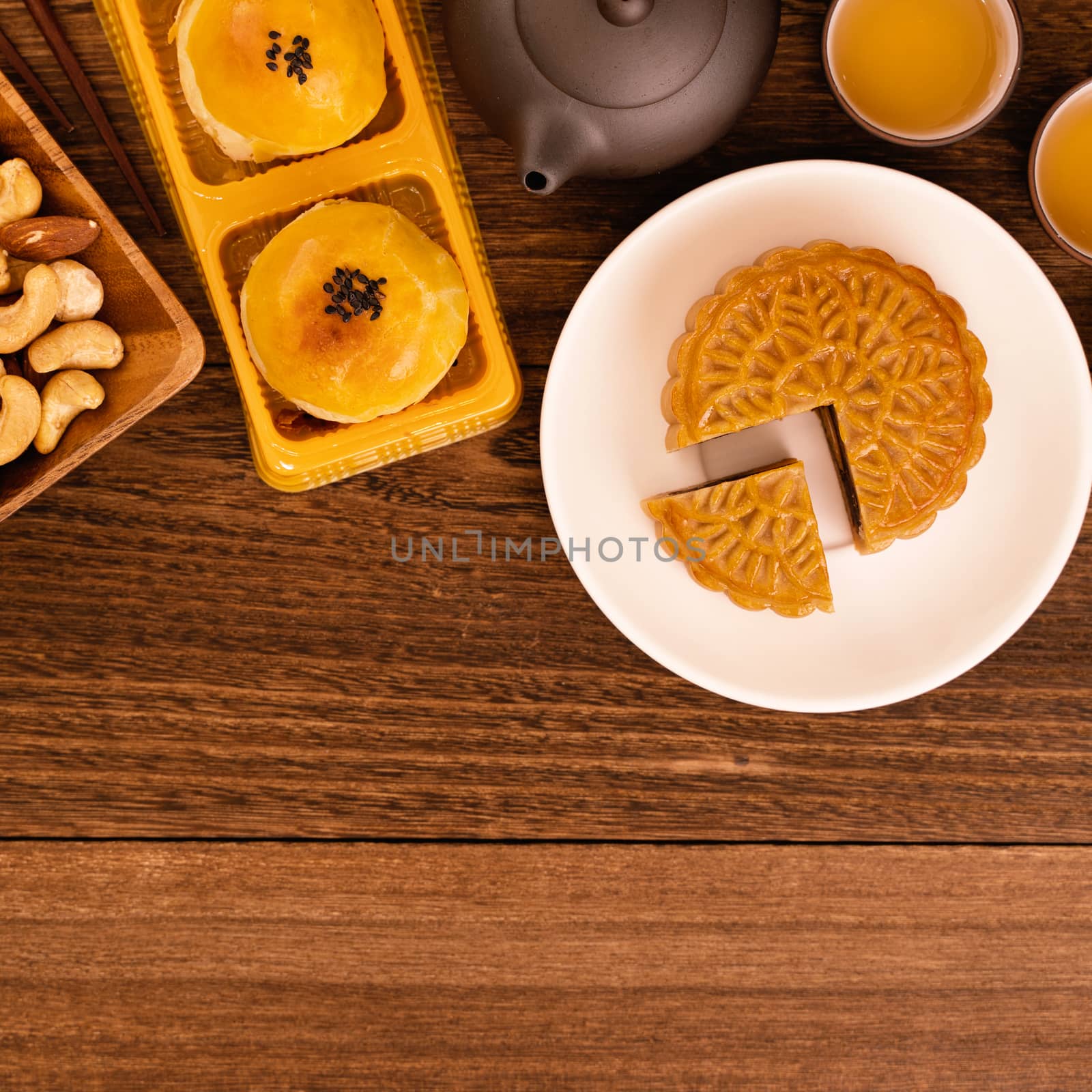 Moon cake for Mid-Autumn Festival, delicious beautiful fresh moo by ROMIXIMAGE