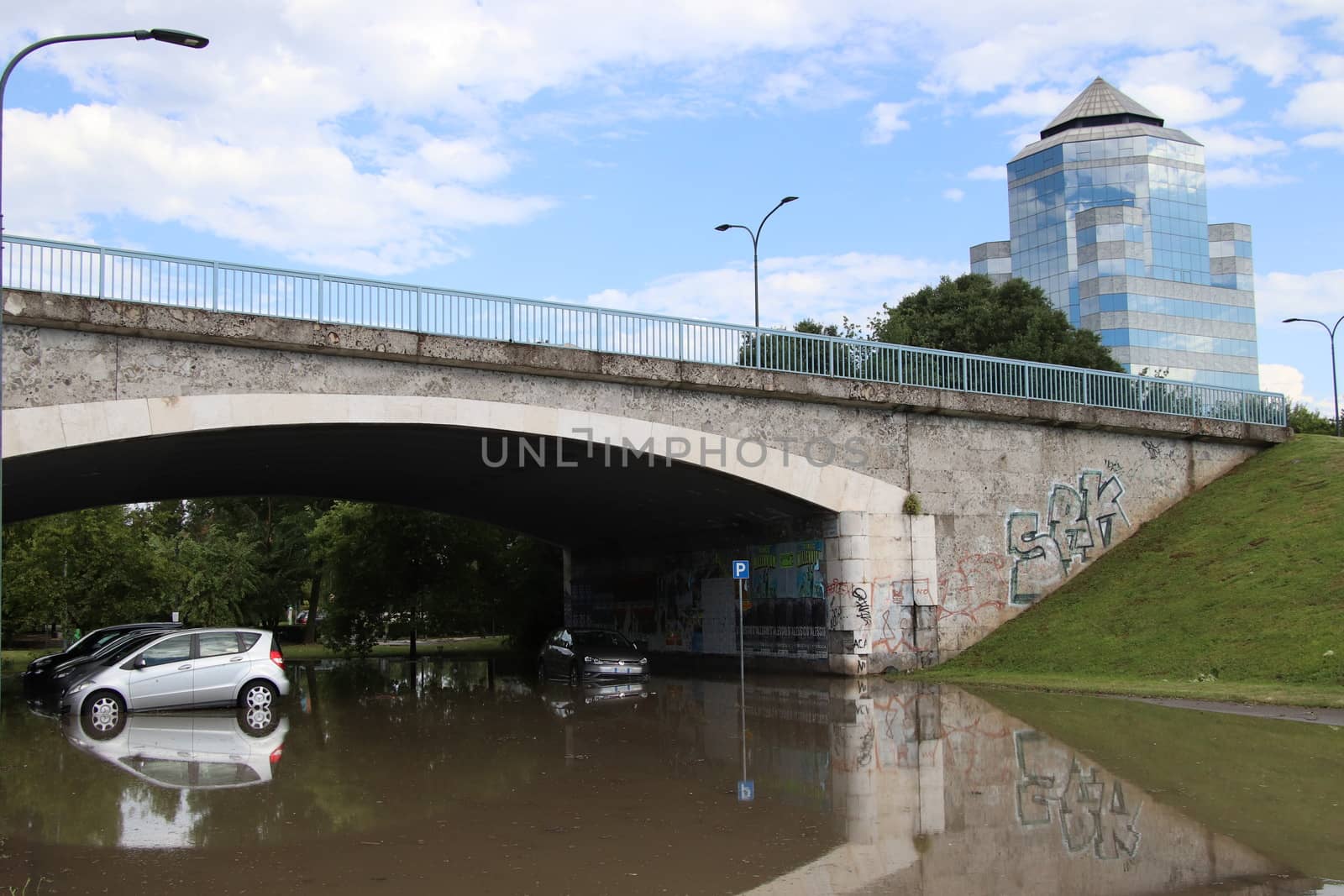 07/11/2020 Brescia, Lomabrdia, Italy. : Flood in Brescia, underpass flooded