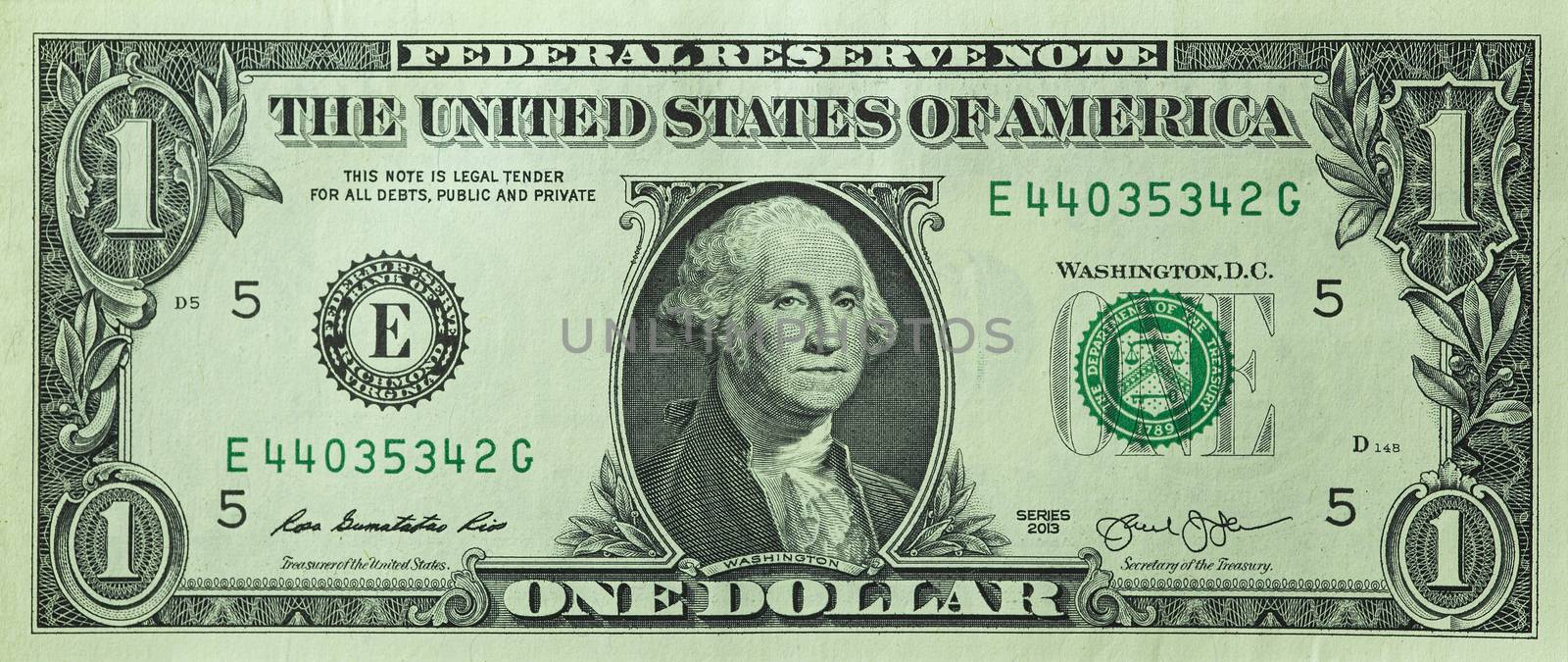 Isolated image of One dollar bill in front side