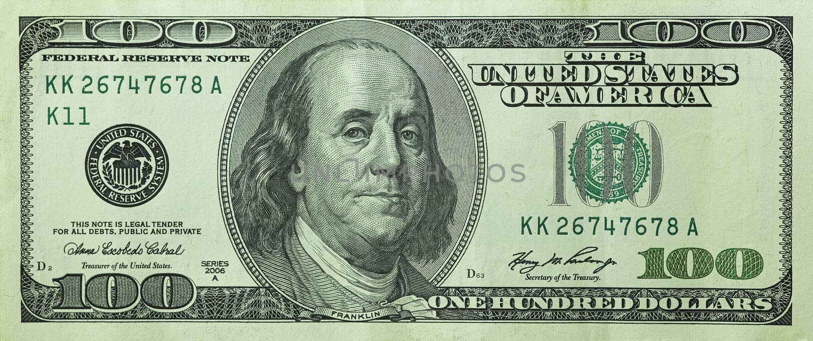 Isolated image of One hundred dollar bill old model, front side
