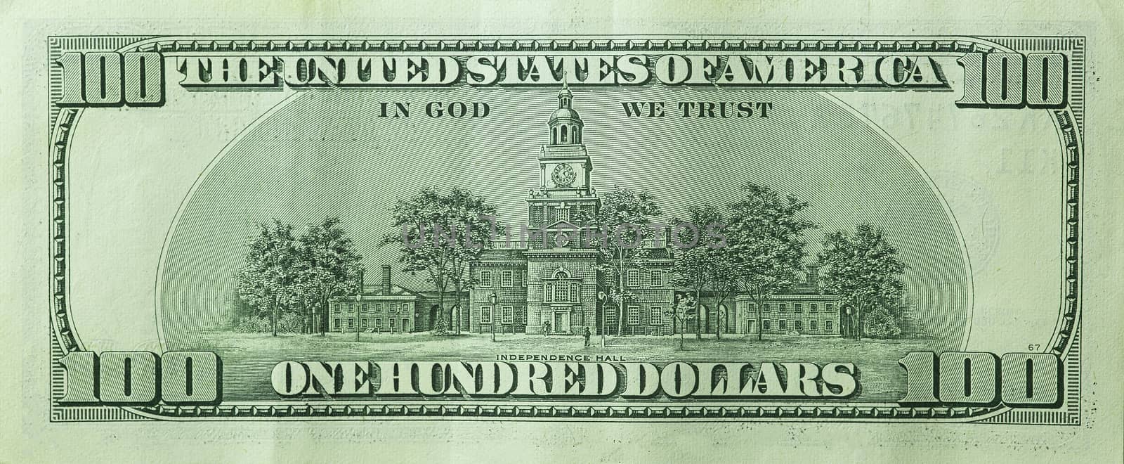 Isolated image of One hundred dollar bill old model, rear side