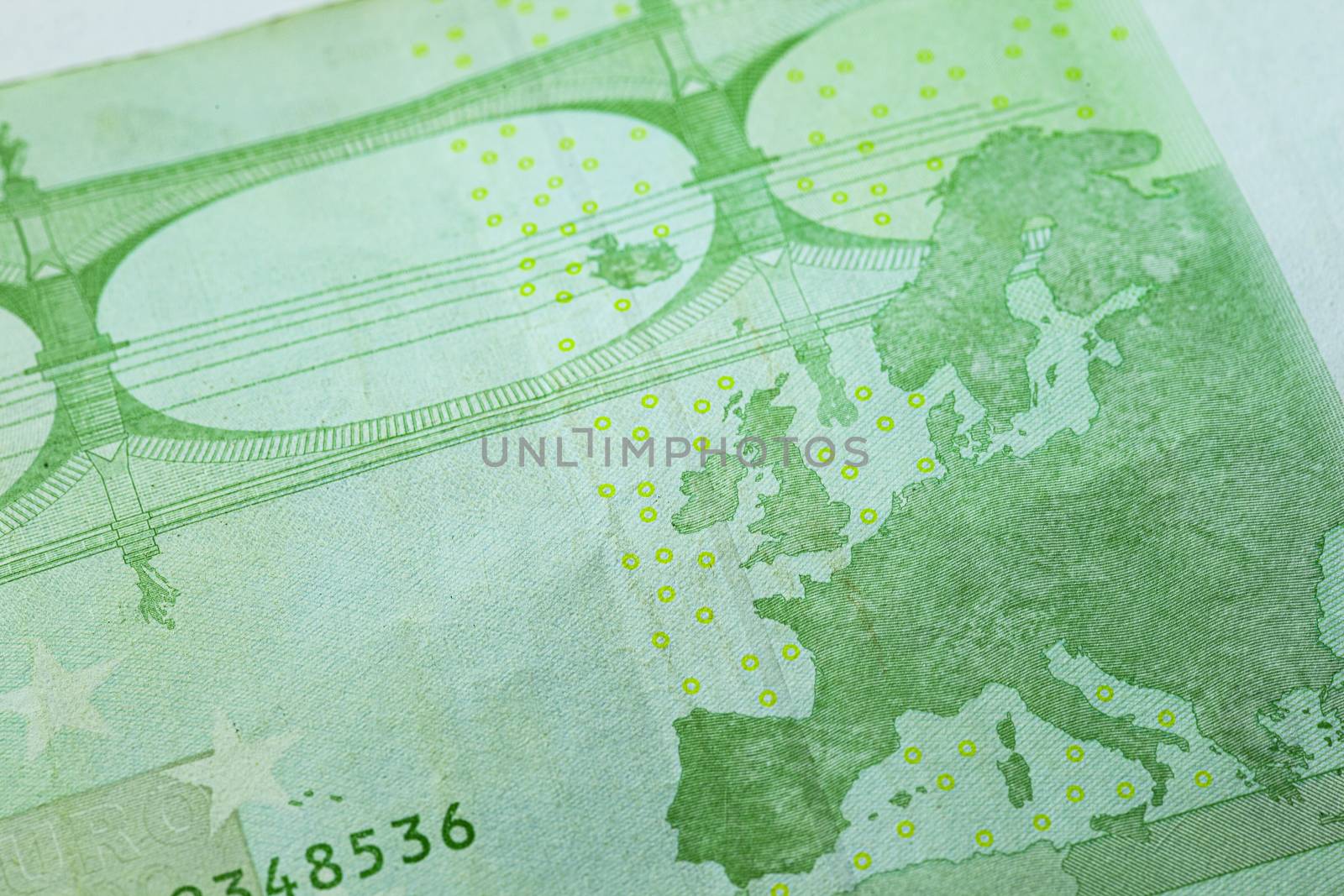 Europe map impressed on rear side of one hundred euro bill