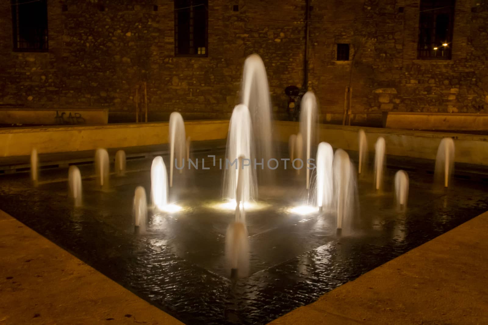 terni,italy august 18 2020:fountain of piazza del popolo in terni at night